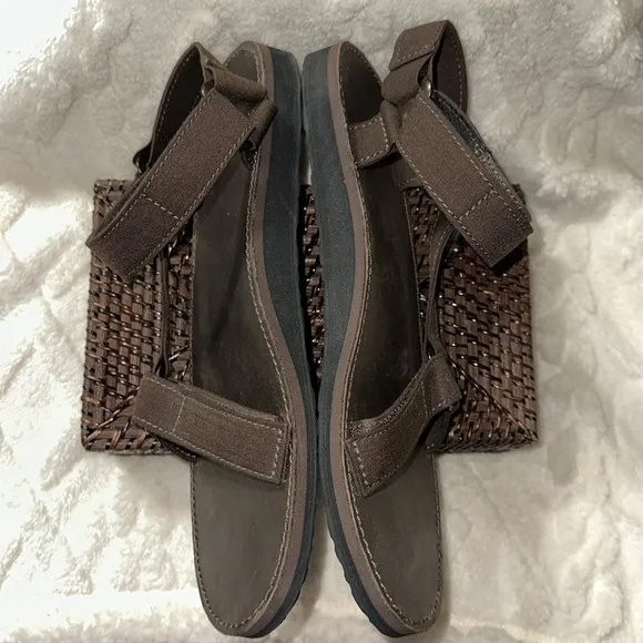 TEVA 13 Brown Original Universal Menswear Leather Canvas Velcro Straps Sandals