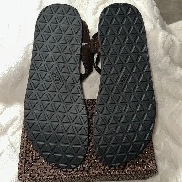 TEVA 13 Brown Original Universal Menswear Leather Canvas Velcro Straps Sandals
