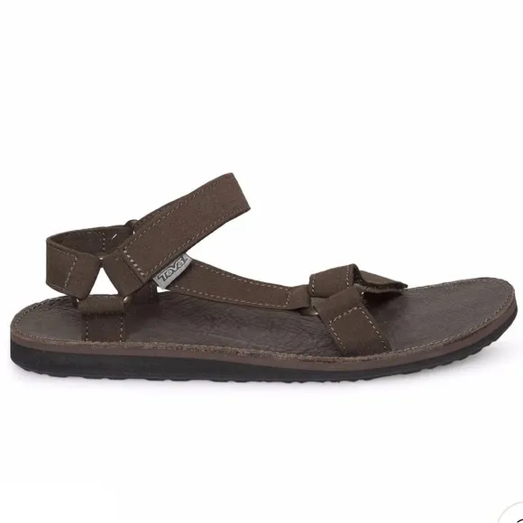 TEVA 13 Brown Original Universal Menswear Leather Canvas Velcro Straps Sandals
