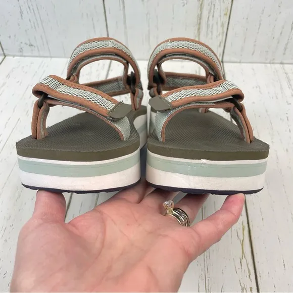 TEVA Flatform Universal Mesh Print Platform Sandals *Olive/Sea Foam‎