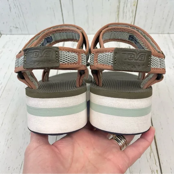 TEVA Flatform Universal Mesh Print Platform Sandals *Olive/Sea Foam‎