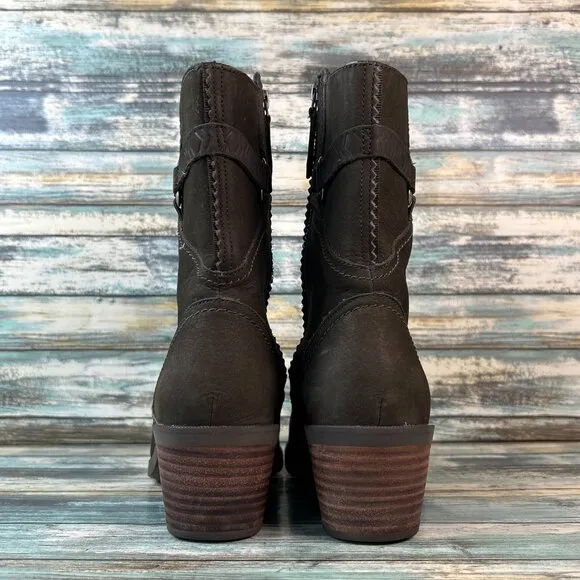 Teva Foxy Mid-Calf Boots Womens 8.5 Green Nubuck Leather Stacked Block Heel Zip