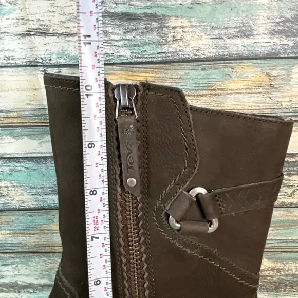 Teva Foxy Mid-Calf Boots Womens 8.5 Green Nubuck Leather Stacked Block Heel Zip