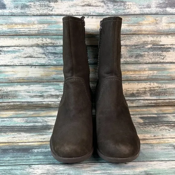 Teva Foxy Mid-Calf Boots Womens 8.5 Green Nubuck Leather Stacked Block Heel Zip