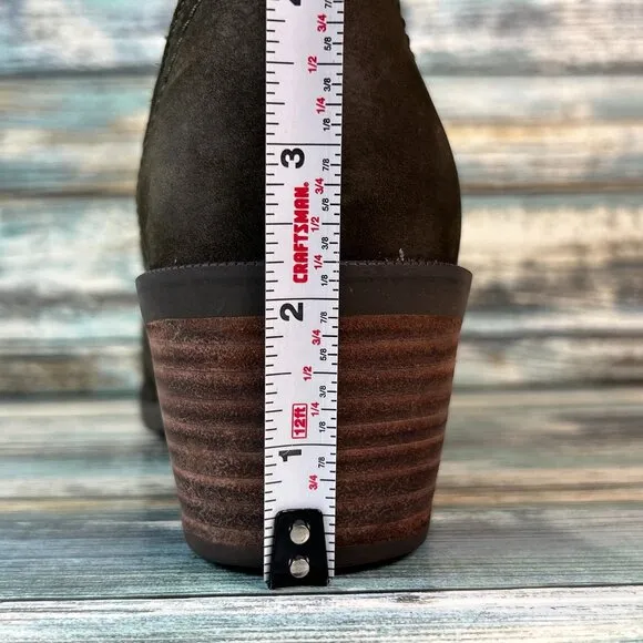Teva Foxy Mid-Calf Boots Womens 8.5 Green Nubuck Leather Stacked Block Heel Zip
