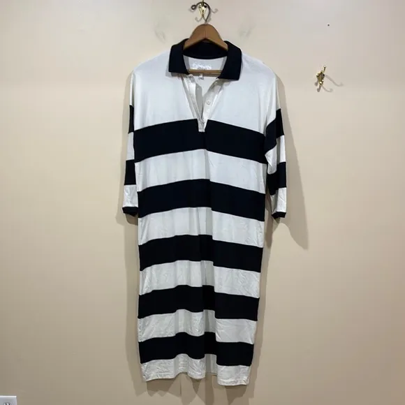 The Great. The Rugby Polo Dress Washed White And Black Size Small