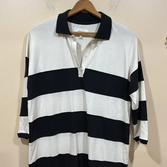 The Great. The Rugby Polo Dress Washed White And Black Size Small