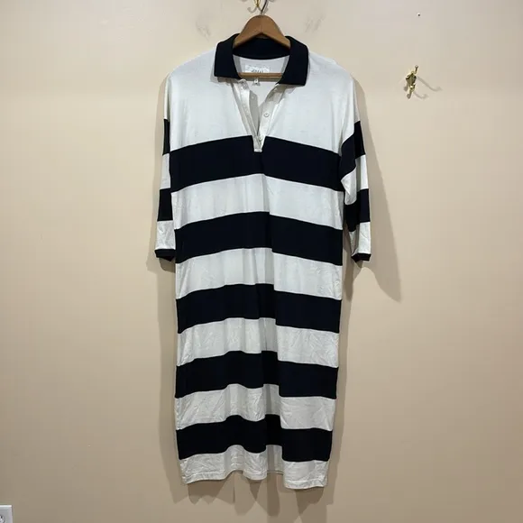 The Great. The Rugby Polo Dress Washed White And Black Size Small
