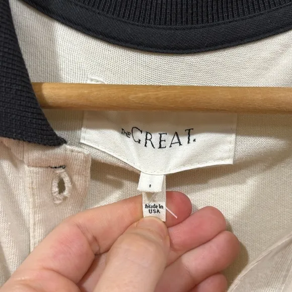 The Great. The Rugby Polo Dress Washed White And Black Size Small