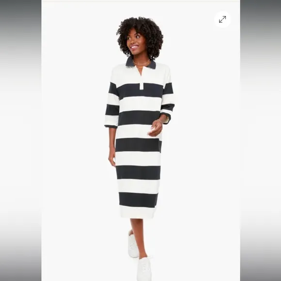 The Great. The Rugby Polo Dress Washed White And Black Size Small