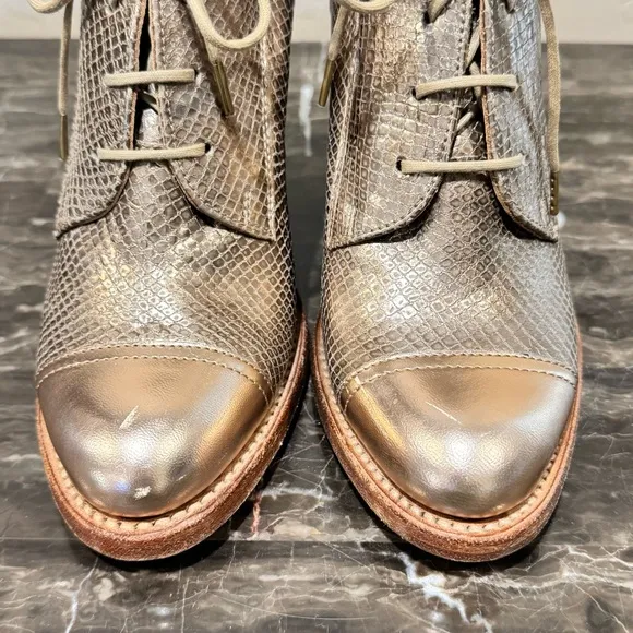 The Office of Angela Scott Metallic Snake Embossed Ankle Boots