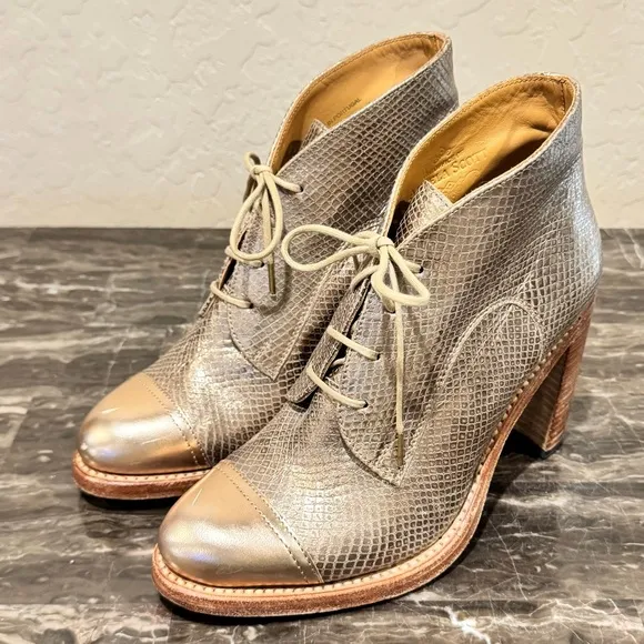 The Office of Angela Scott Metallic Snake Embossed Ankle Boots