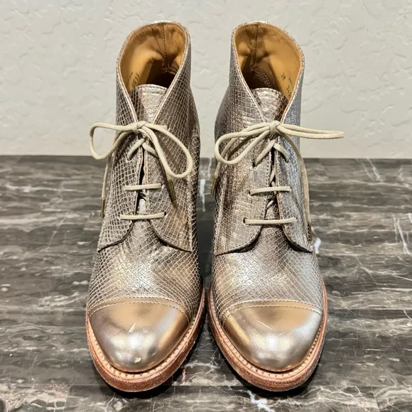 The Office of Angela Scott Metallic Snake Embossed Ankle Boots