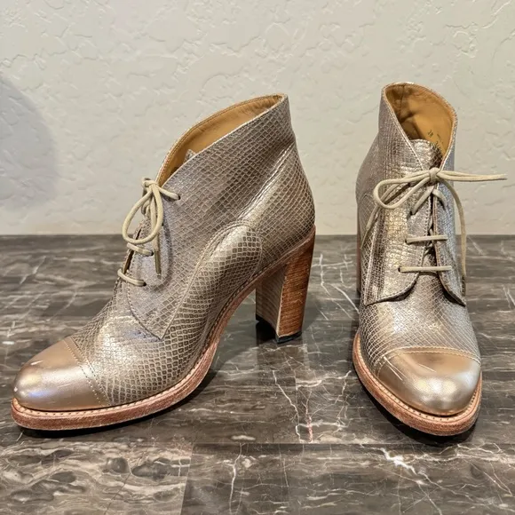 The Office of Angela Scott Metallic Snake Embossed Ankle Boots