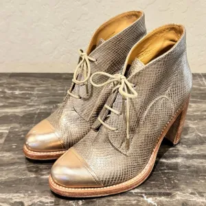 The Office of Angela Scott Metallic Snake Embossed Ankle Boots