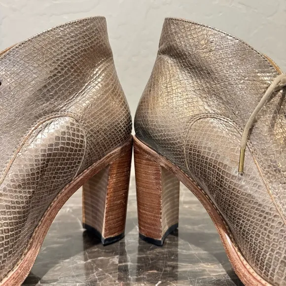 The Office of Angela Scott Metallic Snake Embossed Ankle Boots