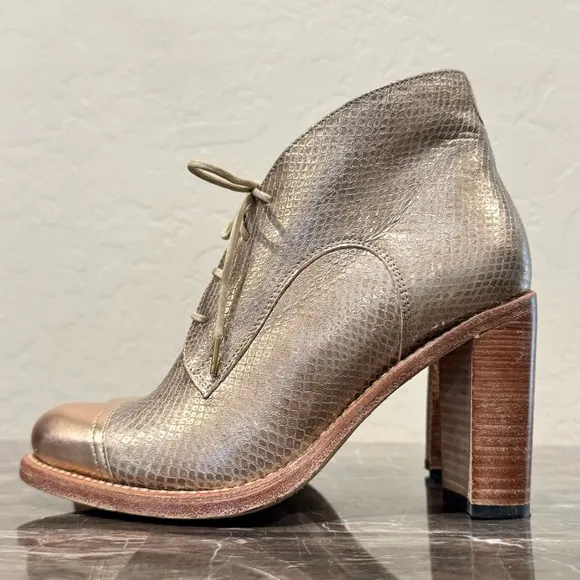 The Office of Angela Scott Metallic Snake Embossed Ankle Boots