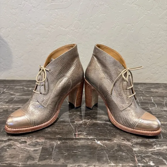The Office of Angela Scott Metallic Snake Embossed Ankle Boots