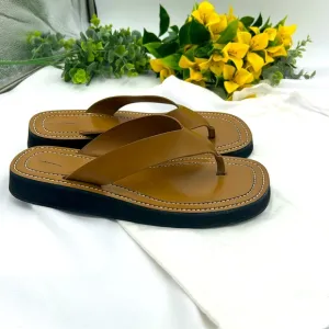 The Row Ginza Leather Thong Sandals - Caramel - Size 10.5