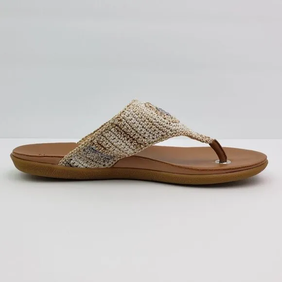 The Sak Shana Womens Size 9 Sand Stripe Crochet Thong Flip Flop Sandals 106502