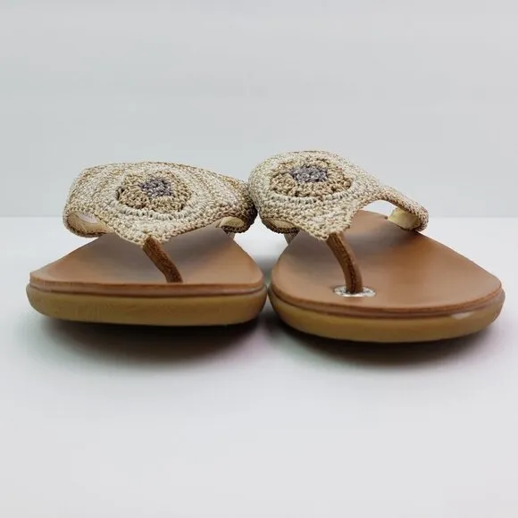 The Sak Shana Womens Size 9 Sand Stripe Crochet Thong Flip Flop Sandals 106502