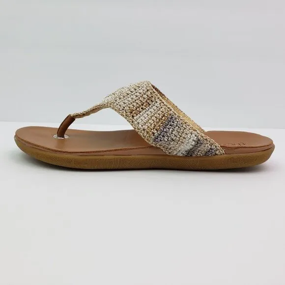 The Sak Shana Womens Size 9 Sand Stripe Crochet Thong Flip Flop Sandals 106502