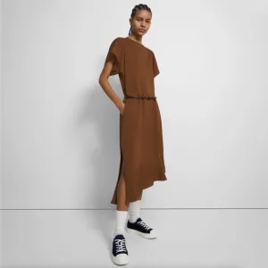 THEORY Asymmetric Silk Georgette Midi Dress Brown Minimalistic Sz XS {Q53}