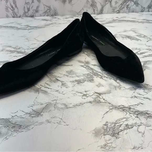 Theyskens’ Theory Black Suede Pointy Toe Designer Leather Flats Size 8 NWOT $325