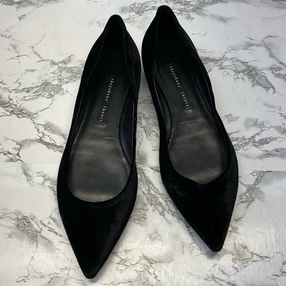 Theyskens’ Theory Black Suede Pointy Toe Designer Leather Flats Size 8 NWOT $325