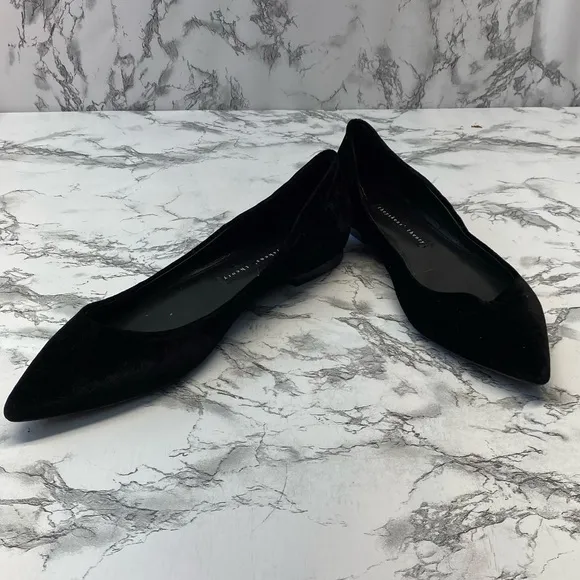 Theyskens’ Theory Black Suede Pointy Toe Designer Leather Flats Size 8 NWOT $325