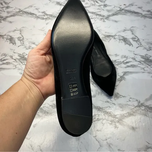 Theyskens’ Theory Black Suede Pointy Toe Designer Leather Flats Size 8 NWOT $325