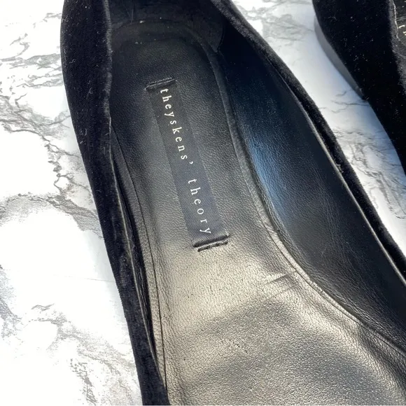 Theyskens’ Theory Black Suede Pointy Toe Designer Leather Flats Size 8 NWOT $325