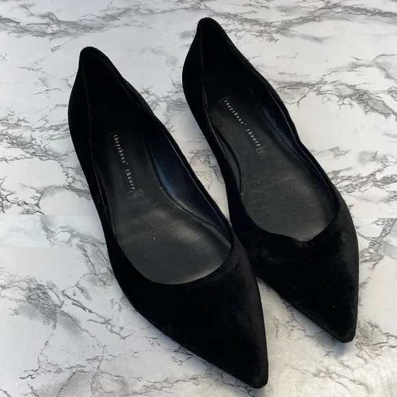 Theyskens’ Theory Black Suede Pointy Toe Designer Leather Flats Size 8 NWOT $325