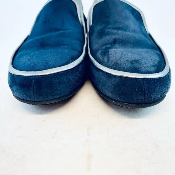 Thierry Rabotin Gabriella 1533 Blue Suede Silver Piping Smoking Flats 37.5 US 7