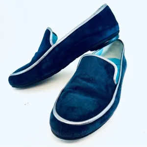 Thierry Rabotin Gabriella 1533 Blue Suede Silver Piping Smoking Flats 37.5 US 7