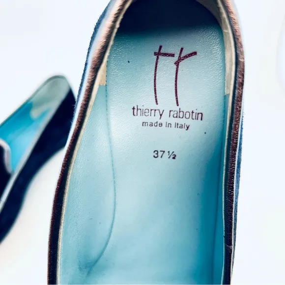 Thierry Rabotin Gabriella 1533 Blue Suede Silver Piping Smoking Flats 37.5 US 7