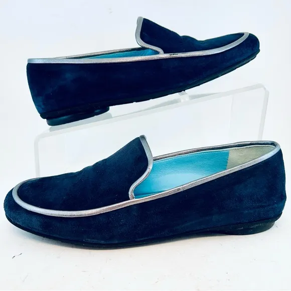 Thierry Rabotin Gabriella 1533 Blue Suede Silver Piping Smoking Flats 37.5 US 7