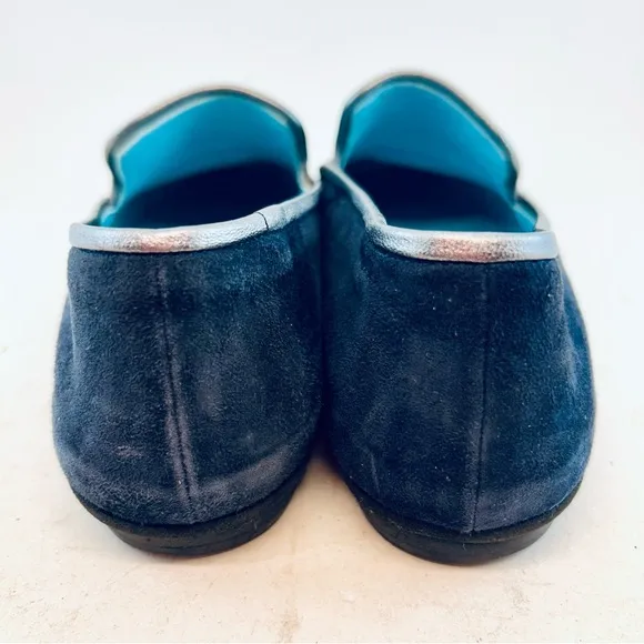 Thierry Rabotin Gabriella 1533 Blue Suede Silver Piping Smoking Flats 37.5 US 7
