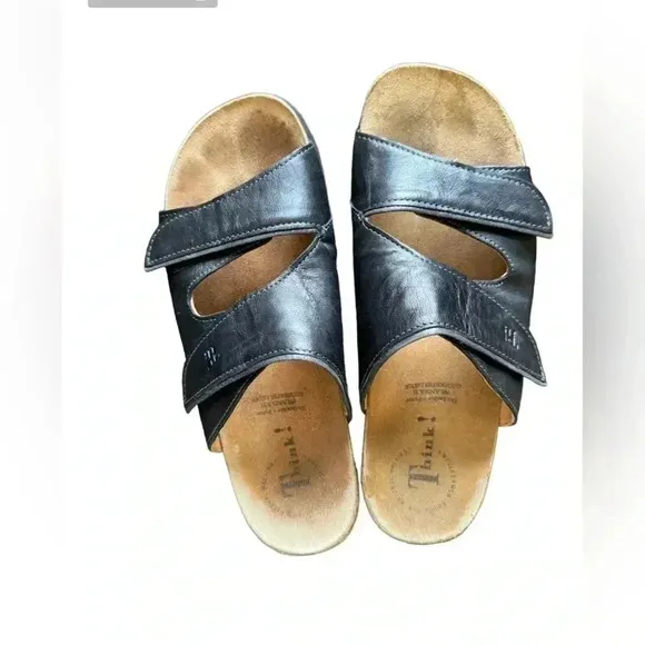 Think! Mizzi 2 Strap (adjustable velcro) Black Sandals Size 9.5 -EU 40