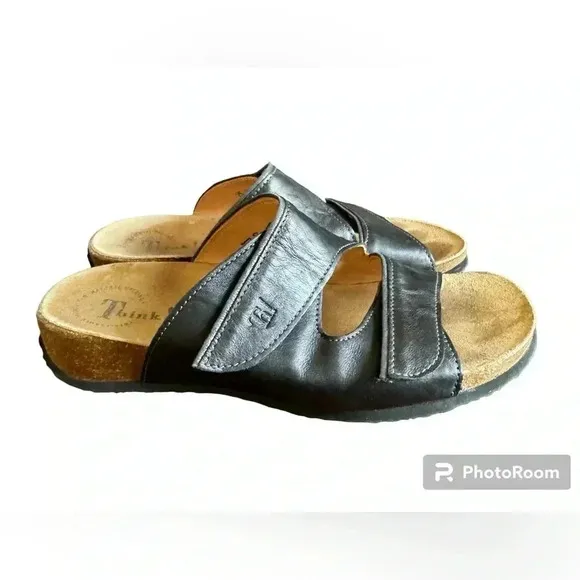 Think! Mizzi 2 Strap (adjustable velcro) Black Sandals Size 9.5 -EU 40