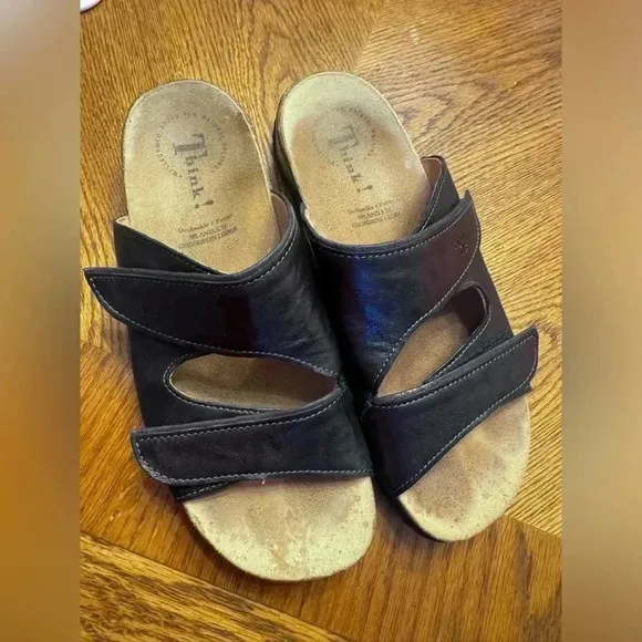 Think! Mizzi 2 Strap (adjustable velcro) Black Sandals Size 9.5 -EU 40
