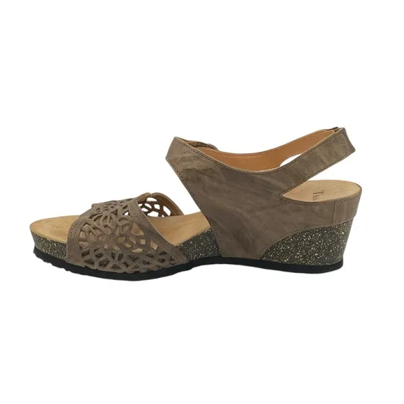 Think! Zilli Wedge Taupe Women's Brown Leather Sandals NWOB EU42/US11