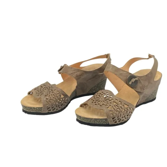 Think! Zilli Wedge Taupe Women's Brown Leather Sandals NWOB EU42/US11