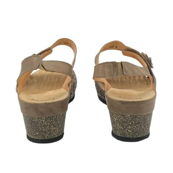 Think! Zilli Wedge Taupe Women's Brown Leather Sandals NWOB EU42/US11