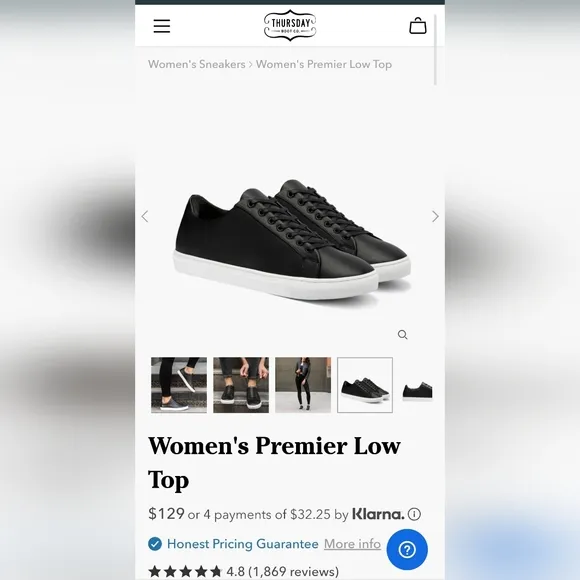 Thursday Everyday Premier Low Top BLACK Leather Sneakers Womens Size US 6.5