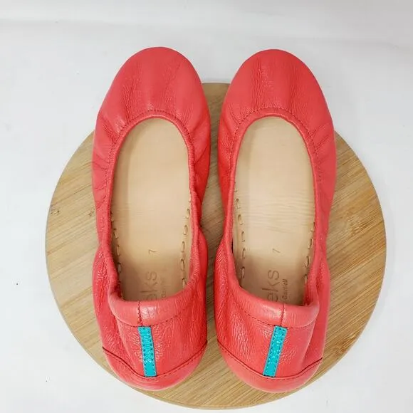 Tieks Ballet Flats Womens 7 Poppy Coral Round Toe Slip On Shoes