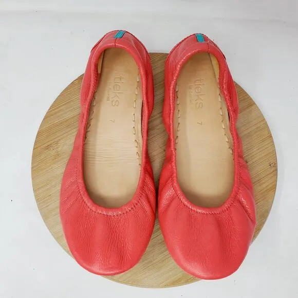 Tieks Ballet Flats Womens 7 Poppy Coral Round Toe Slip On Shoes