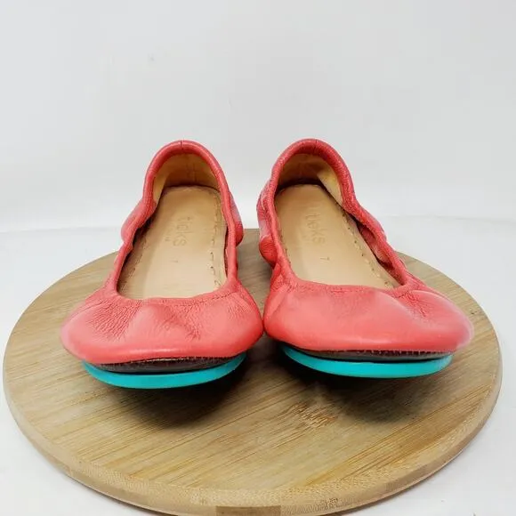Tieks Ballet Flats Womens 7 Poppy Coral Round Toe Slip On Shoes
