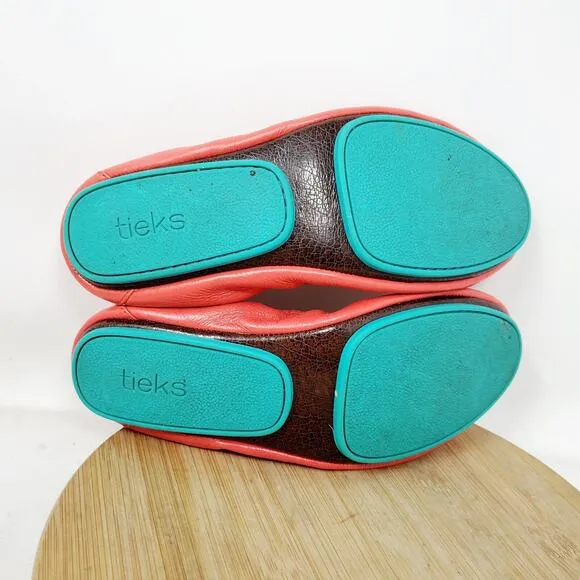 Tieks Ballet Flats Womens 7 Poppy Coral Round Toe Slip On Shoes