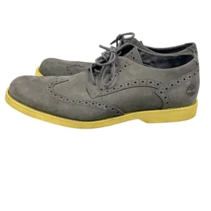 Timberland Men’s Gray Wingtip Suede Loafers with Bright Yellow Sole. Size 10